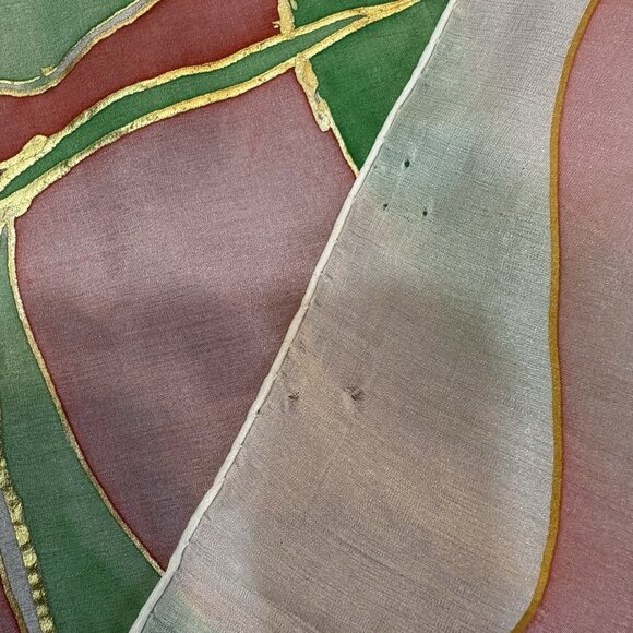 Vintage Silk Handpainted Scarf Watercolor Hand rolled Pastel - Picture 9 of 11